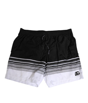 Dolce &amp; Gabbana Black White Striped DG Logo Men's Short Swimwear