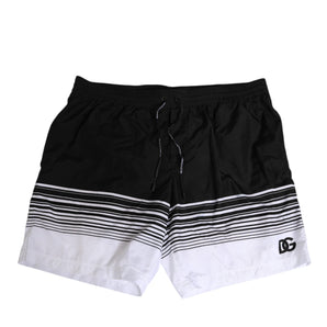 Dolce & Gabbana Black White Striped DG Logo Men Short  Swimwear