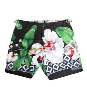Dolce & Gabbana Black White Polyester Floral Orchid Print Shorts