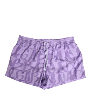 Dolce &amp; Gabbana Purple DG Logo Print Nylon Men Shorts Swimwear
