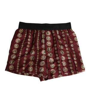 Dolce & Gabbana Burgundy Silk Coin Print Men Boxer Short Swimwear