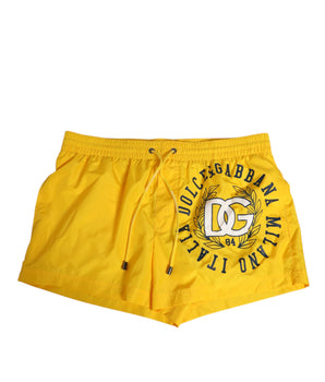 Dolce & Gabbana Yellow Nylon Logo Print Men Boxer Short Swimwear