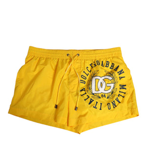 Dolce & Gabbana Yellow Nylon Logo Print Men Boxer Short Swimwear