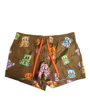 Dolce &amp; Gabbana Brown Multicolor Teddy Bear Men Shorts Swimwear