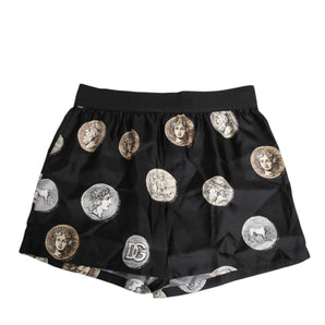 Dolce & Gabbana Black Silk Ancient Coin Print Boxer Short Swimwear