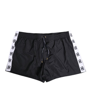 Dolce & Gabbana Black Nylon Side Logo Tape Shorts Swimwear