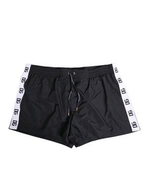 Dolce &amp; Gabbana Black Nylon Side Logo Tape Shorts Swimwear