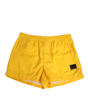 Dolce & Gabbana Yellow Nylon Logo Plaque Boxer Shorts Swimwear