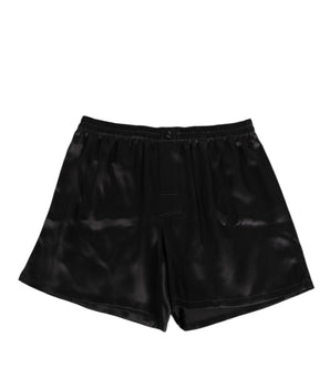 Dolce &amp; Gabbana Black Silk Satin Elastic Men Boxer Short Swimwear