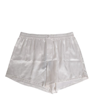 Dolce &amp; Gabbana White Silk Satin Elastic Men Boxer Short Swimwear