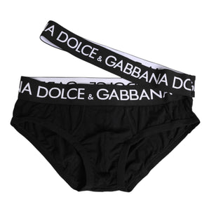 Dolce & Gabbana Black Cotton Elastic Logo Waistband Swimwear