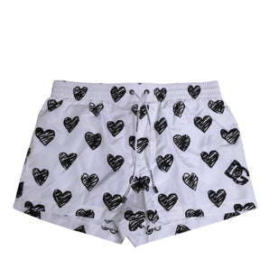 Dolce & Gabbana White Black Heart Print Men Boxer Short Swimwear