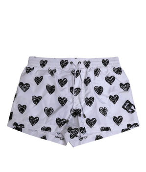 Dolce &amp; Gabbana White Black Heart Print Men's Boxer Short Swimwear
