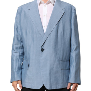 Dolce & Gabbana Light Blue Linen Double Breasted Men Jacket Blazer