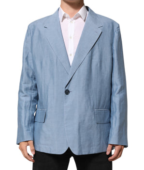 Dolce &amp; Gabbana Light Blue Linen Double Breasted Men's Blazer Jacket