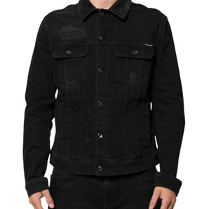 Dolce & Gabbana Black Cotton Denim Stretch Button Up Jacket