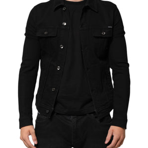 Dolce & Gabbana Black Cotton Denim Stretch Button Up Jacket