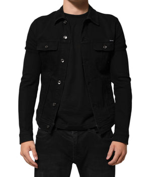 Dolce &amp; Gabbana Black Cotton Denim Stretch Button Up Jacket