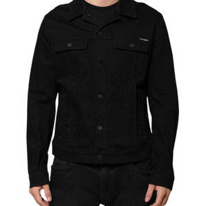 Dolce & Gabbana Black Cotton Denim Stretch Giubbotto Jacket