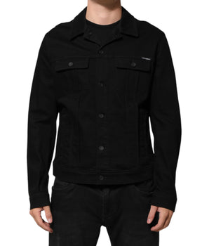 Dolce &amp; Gabbana Black Cotton Denim Stretch Giubbotto Jacket