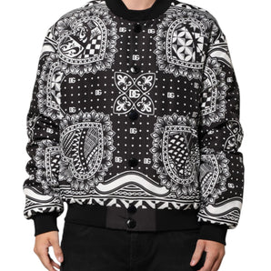 Dolce & Gabbana Black White Bandana Print Bomber Jacket