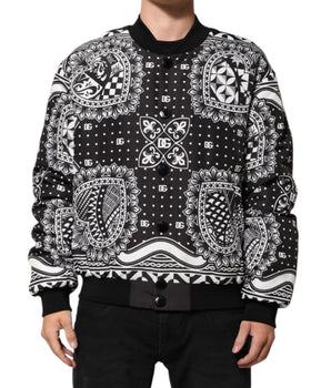 Dolce &amp; Gabbana Black White Bandana Print Bomber Jacket