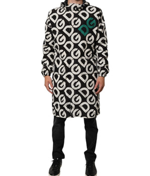 Dolce &amp; Gabbana Black White Logo Print Hooded Coat Men Jacket
