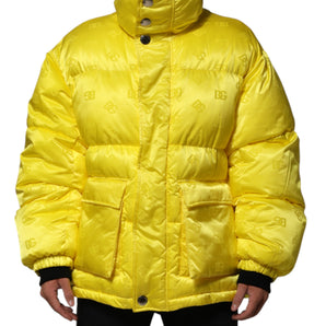 Dolce & Gabbana Yellow Nylon Logo Puffer Bomber Men Jacket