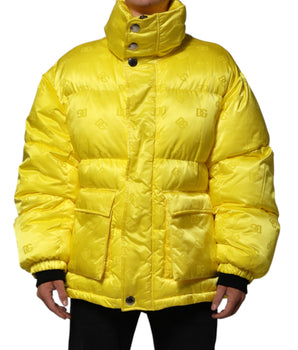 Dolce & Gabbana Yellow Nylon Logo Puffer Bomber Men Jacket
