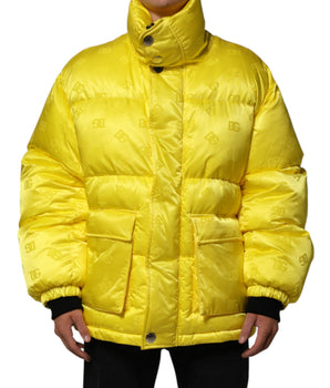 Dolce & Gabbana Yellow Nylon Logo Puffer Bomber Men Jacket