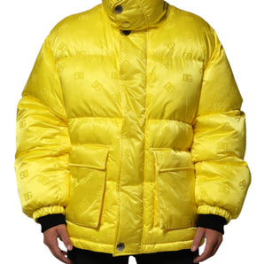 Dolce & Gabbana Yellow Nylon Logo Puffer Bomber Men Jacket