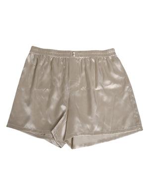 Dolce &amp; Gabbana Beige Silk Satin Elastic Men Boxer Short Swimwear