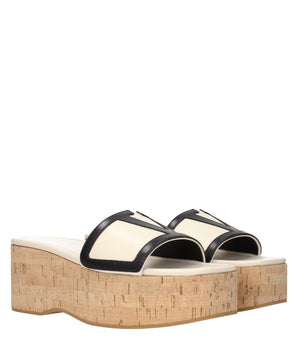 Valentino Garavani Beige Leather Wedge Sandals