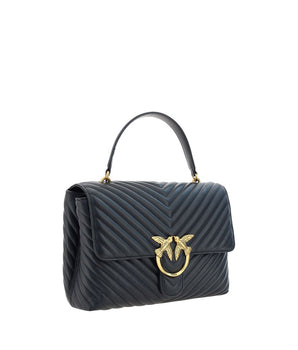 PINKO Black Calf Leather Bos Taurus Handbag