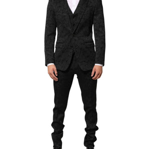 Dolce & Gabbana Black 3 Piece Brocade Jacquard Suit MARTINI