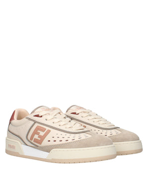 Fendi Beige Leather Low Top Sneakers