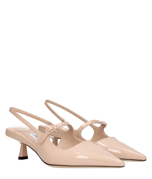Jimmy Choo Pink Leather Mid Heel Pumps