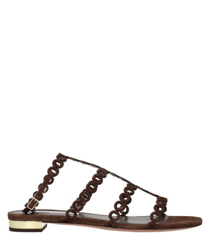 Aquazzura Brown Leather Flat Sandals
