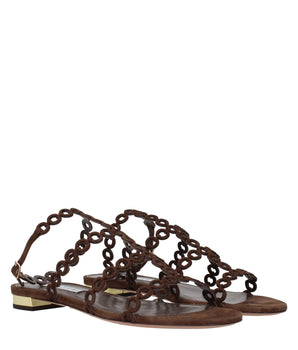 Aquazzura Brown Leather Flat Sandals