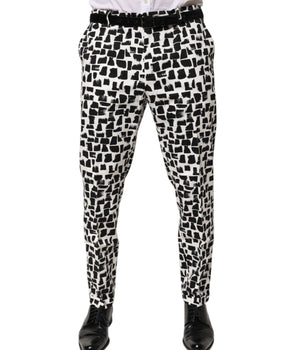 Dolce &amp; Gabbana Black White Abstract Print Cotton Blend Trousers