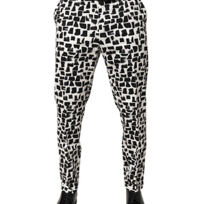 Dolce & Gabbana Black White Abstract Print Cotton Blend Pants