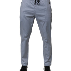 Dolce & Gabbana Light Blue Cotton Drawstring Elastic Waist Men Pants