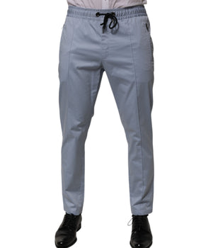 Dolce &amp; Gabbana Light Blue Cotton Drawstring Elastic Waist Men Pants