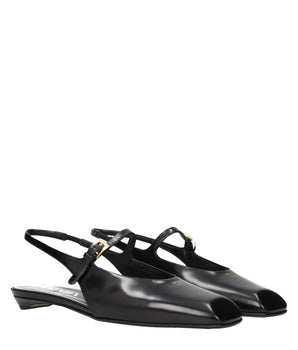 Prada Black Leather Flat Sandals