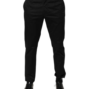 Dolce & Gabbana Black Cotton Tapered Men Formal Trousers Pants