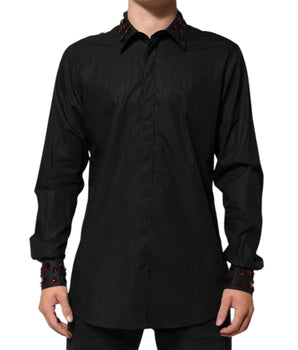 Dolce &amp; Gabbana Men's Black Cotton Embellished Collar Shirt
