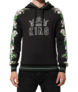 Dolce &amp; Gabbana KING Black Orchid Floral Crown Logo Hoodie