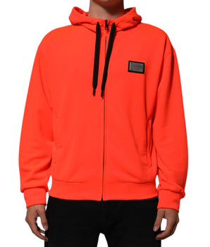 Dolce &amp; Gabbana Red Fluorescent Polyester Logo Patch Hoodie