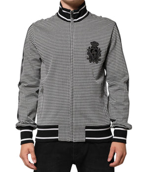 Dolce &amp; Gabbana Black White Houndstooth Wool Crest Sweater