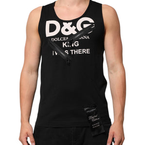 Dolce & Gabbana Black Cotton Sleeveless Tank Top DG Logo Men T-shirt